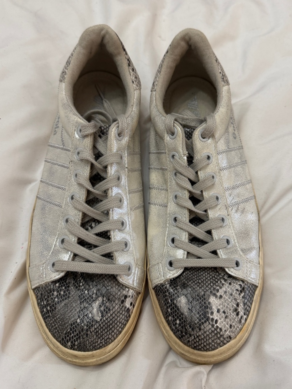 Gola Women's Metallic Silver Sneakers with Snake-Print Toe